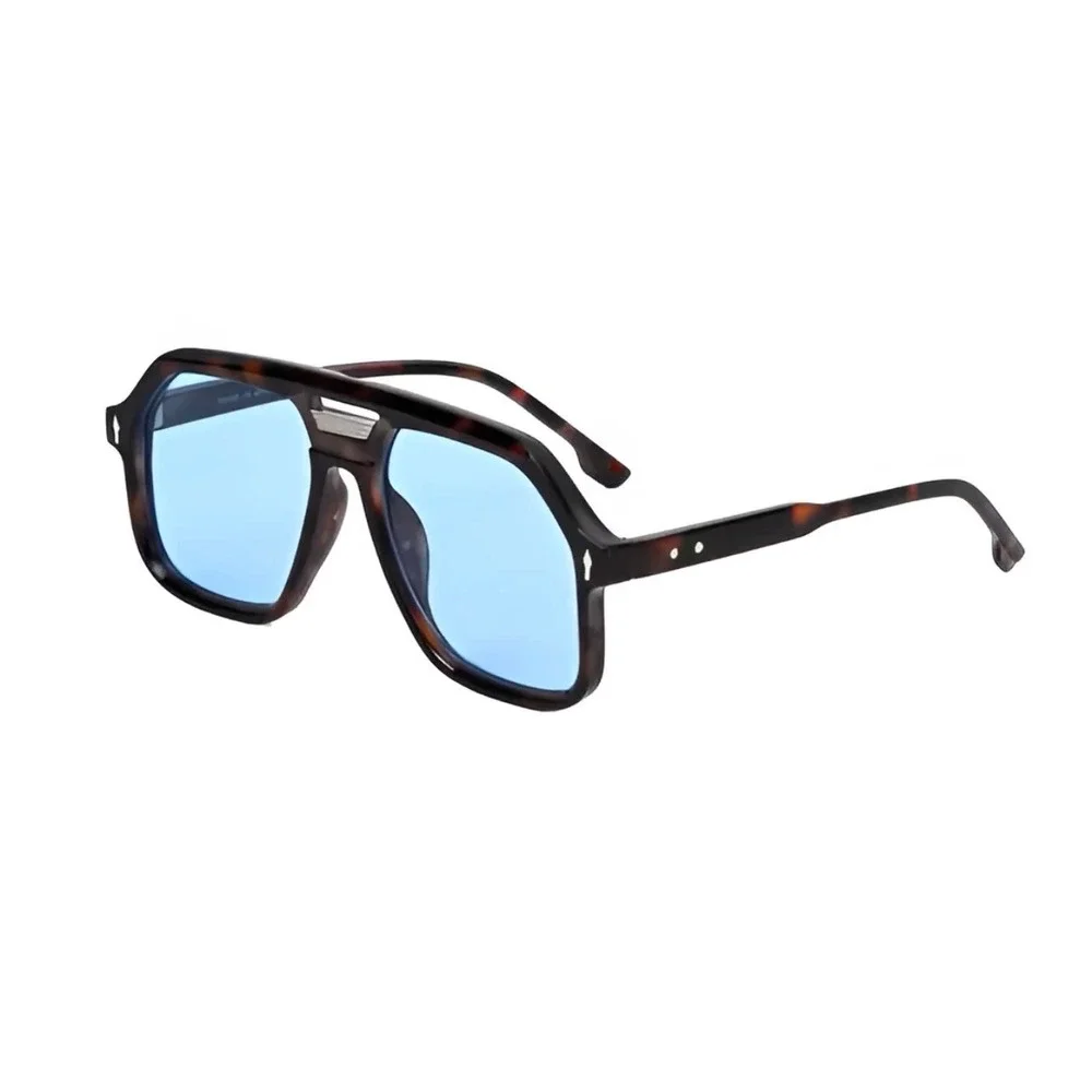 Women Tortoise Shell Elegant Fancy Sunglasses Blue Tint Lens Square Retro 70s 80